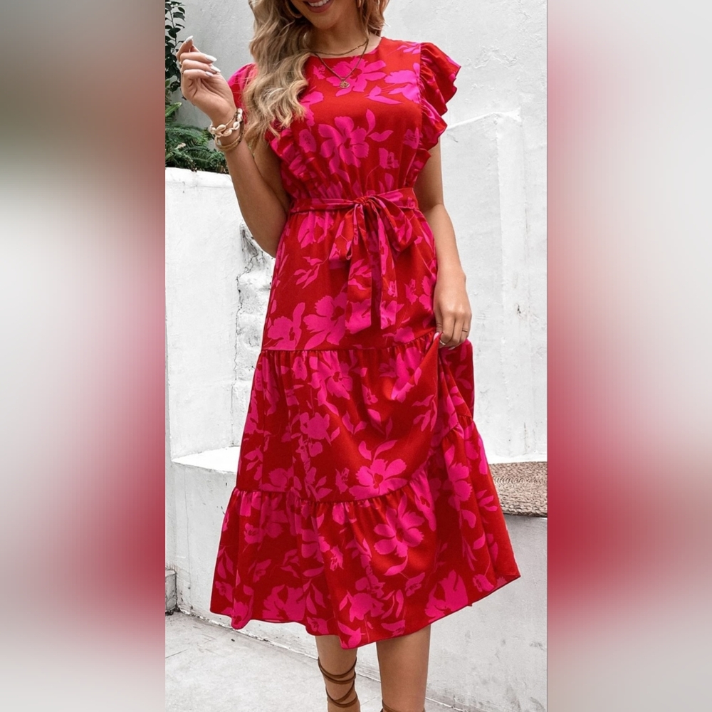 Floral Red and Pink Dress